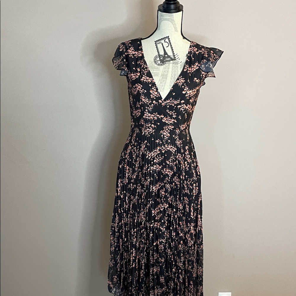 Markus Lupfer Black and Pink Floral Maxi Dress